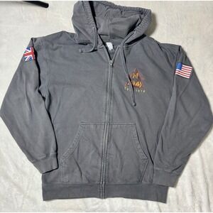 DEF LEPPARD Hoodie Gray Full Zip 2018 Tour Logo US Flag UK Flag RARE L/XL READ!